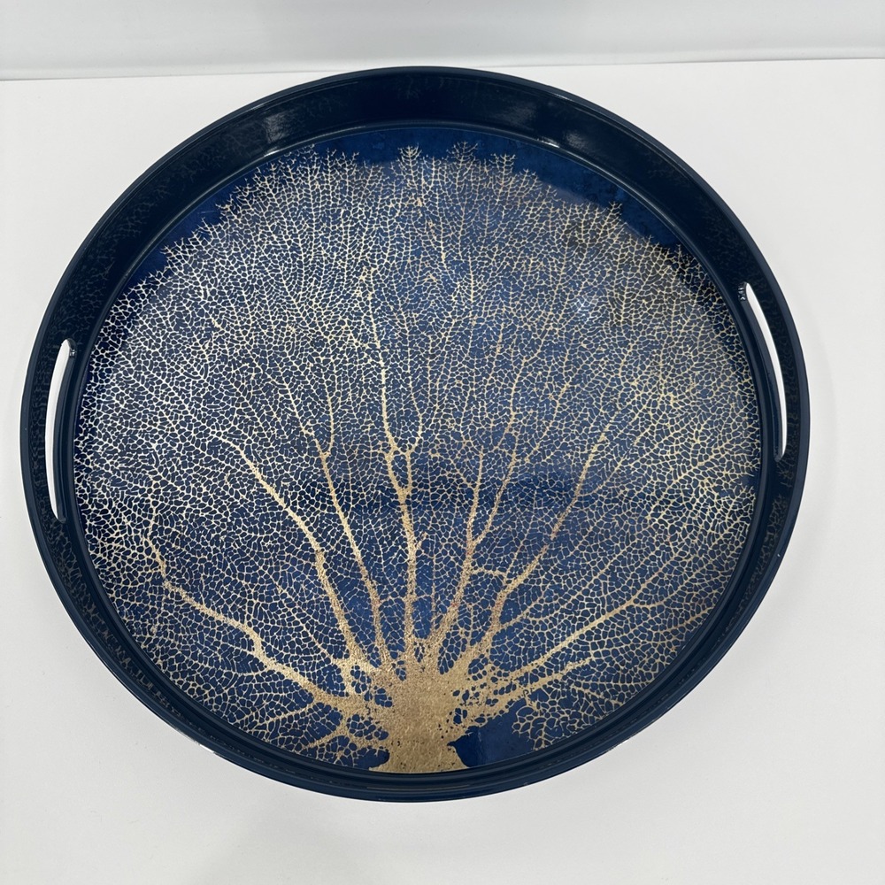 RockFlowerPaper Retired‎ Pattern Gold Coral Blue Tray Hidden Handles Shore Home